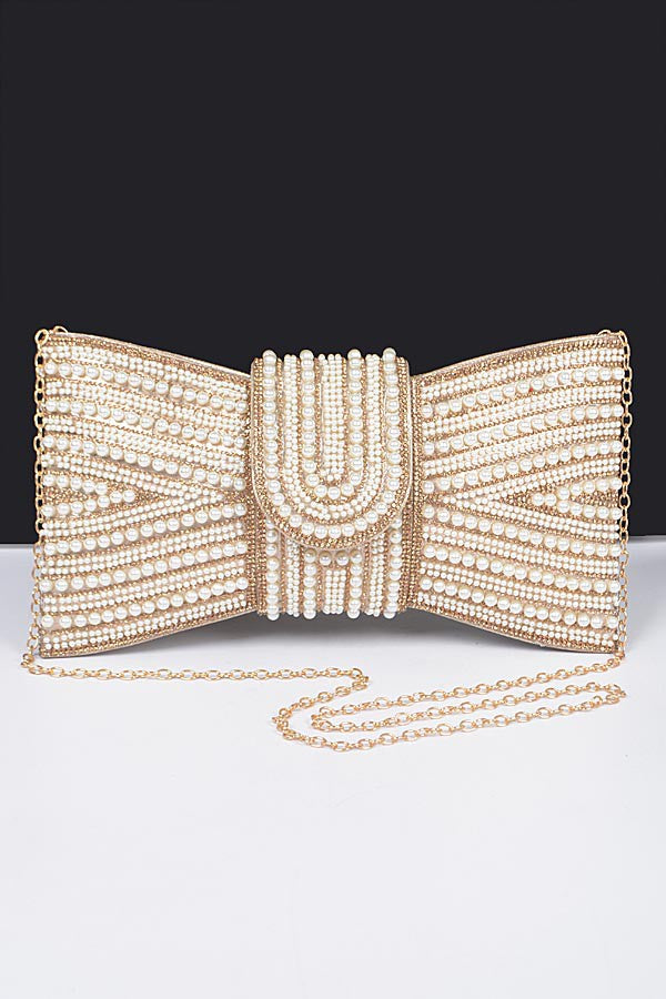 Night Spark Clutch Pearl and gold Rhinestones clutch