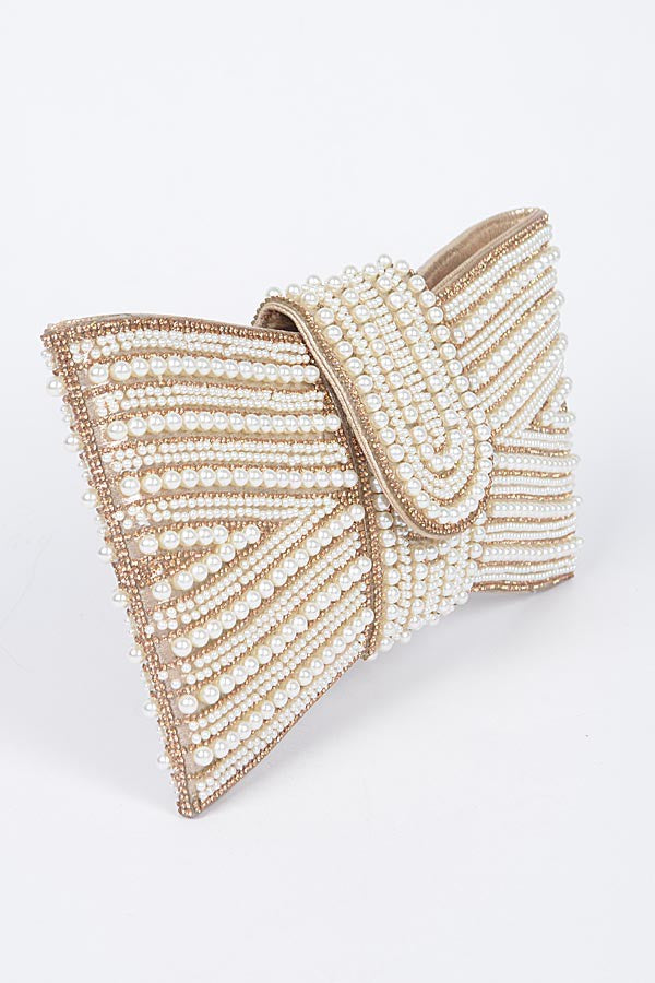 Night Spark Clutch Pearl and gold Rhinestones clutch