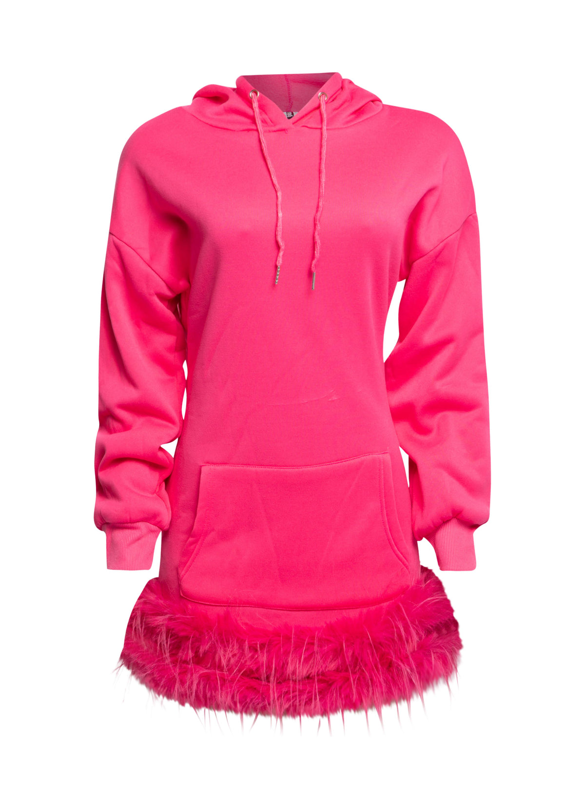 Pink Fur Hem Hoodie Dress