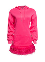 Pink Fur Hem Hoodie Dress