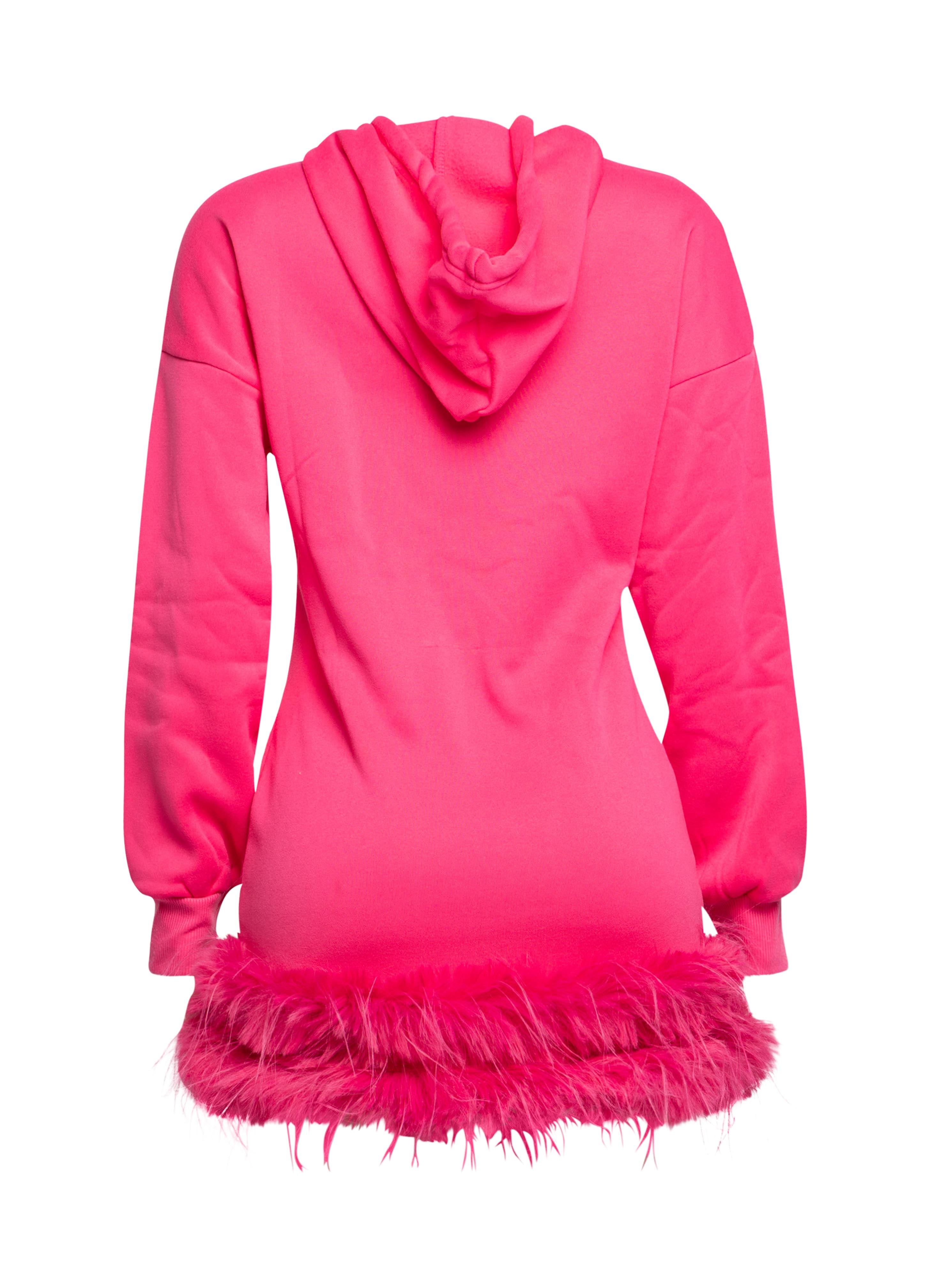 Pink Fur Hem Hoodie Dress