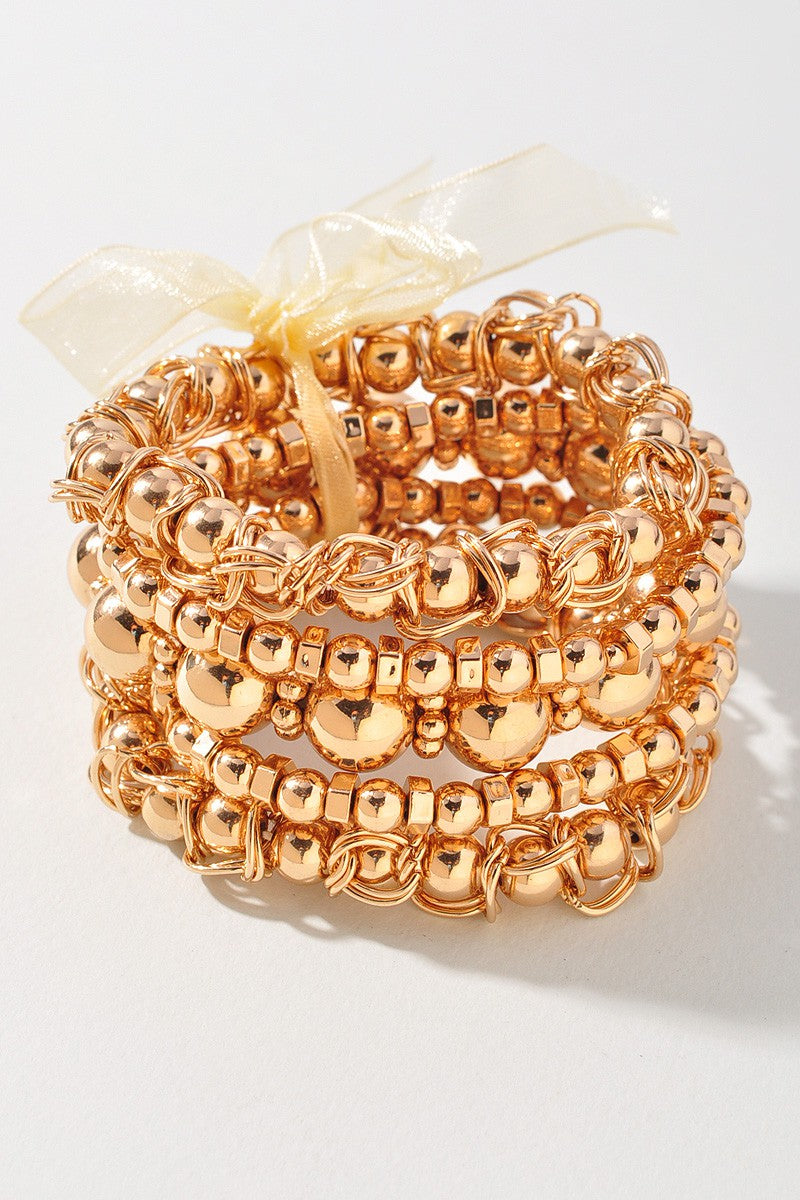 Metallic Ball Bead Bracelet Set