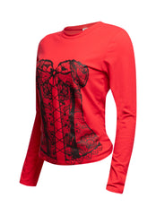  Bogomore Lace Corset Long Sleeve Top with white lace corset design - left side view.