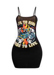 "Live to Ride" Graphic Fringe Trim Dress