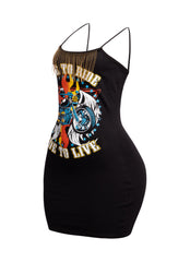 "Live to Ride" Graphic Fringe Trim Dress