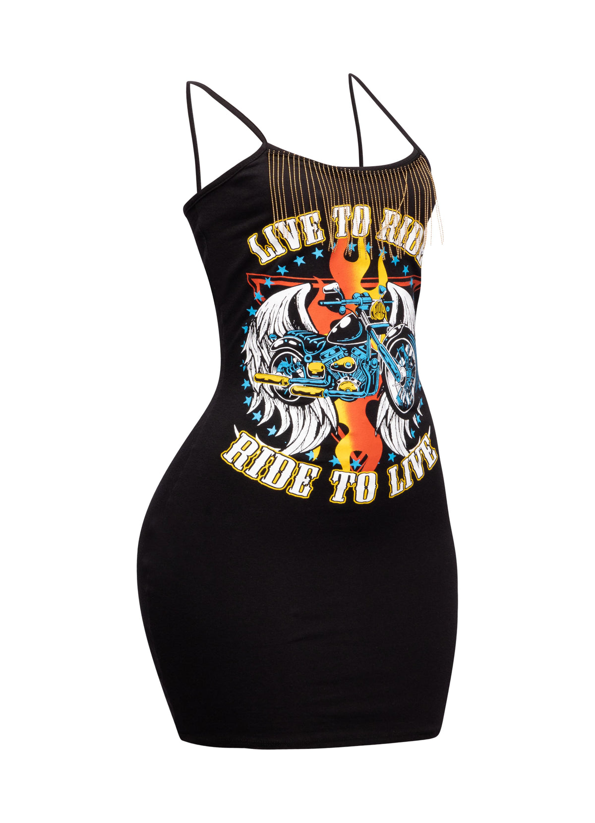 "Live to Ride" Graphic Fringe Trim Dress