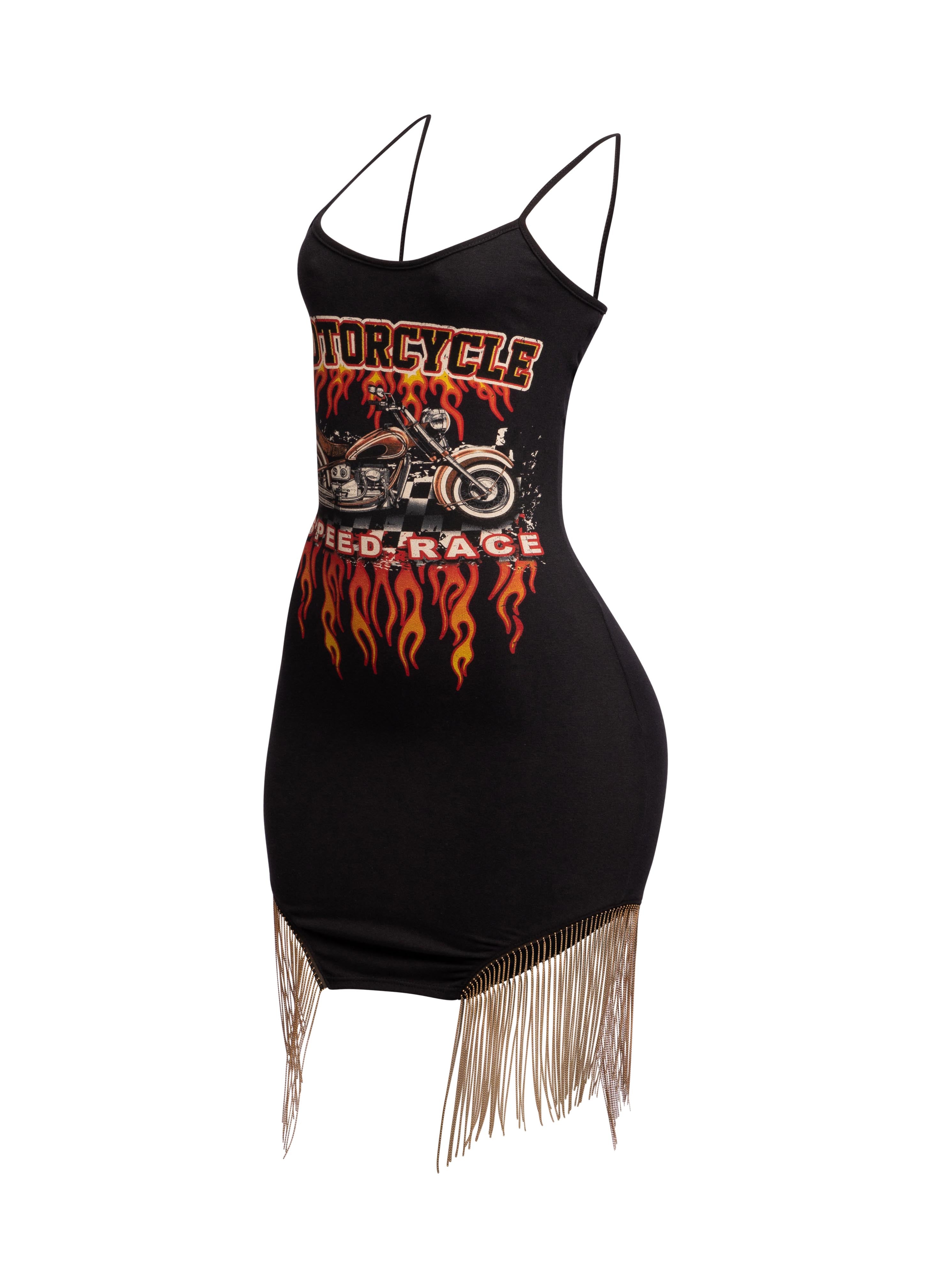 Opposite side view of black ‘Bogomore’ bodysuit displaying graphic print and side cut.