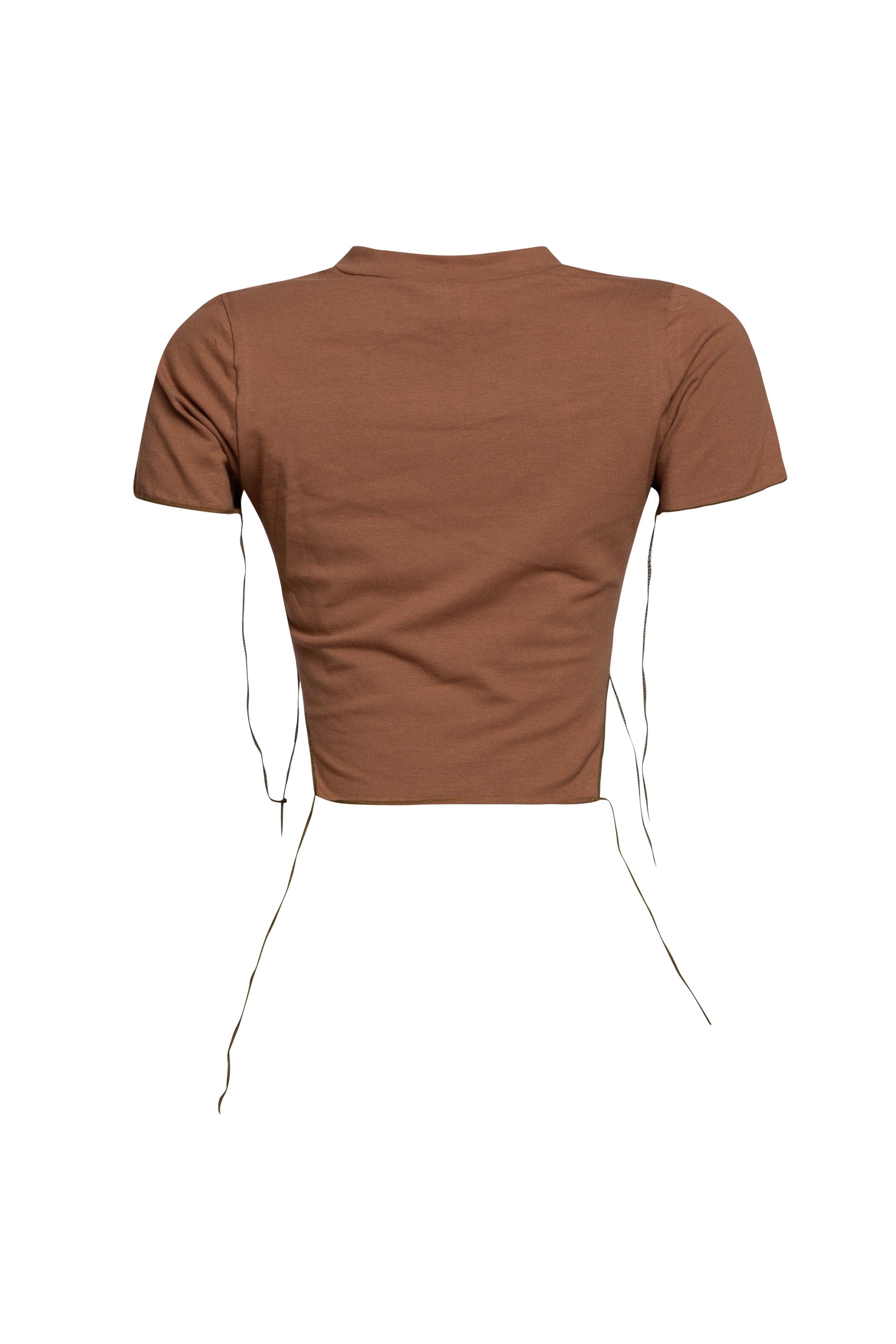 Back view of Vintage Hustle Lace-Up Tee in brown, highlighting clean back design.