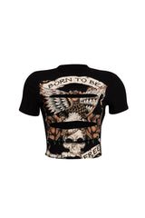 Front view of Bogomore Freedom Eagle Tee in [color], featuring eagle and skull graphic with ‘BORN TO BE FREE’ text.