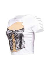 Left side view of Bogomore Lingerie Illusion T-Shirt in White.