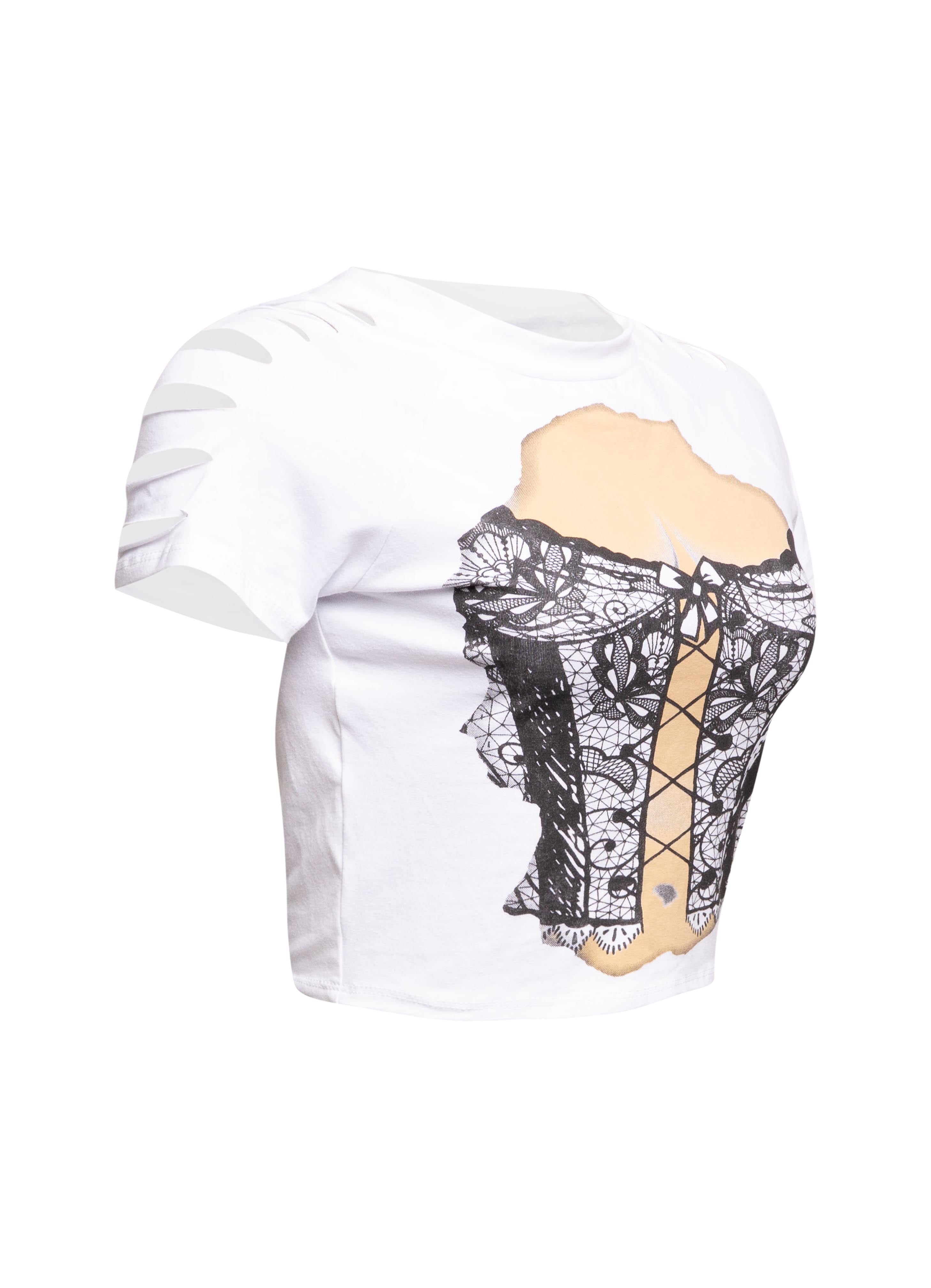 Right side view of Bogomore Lingerie Illusion T-Shirt in White.