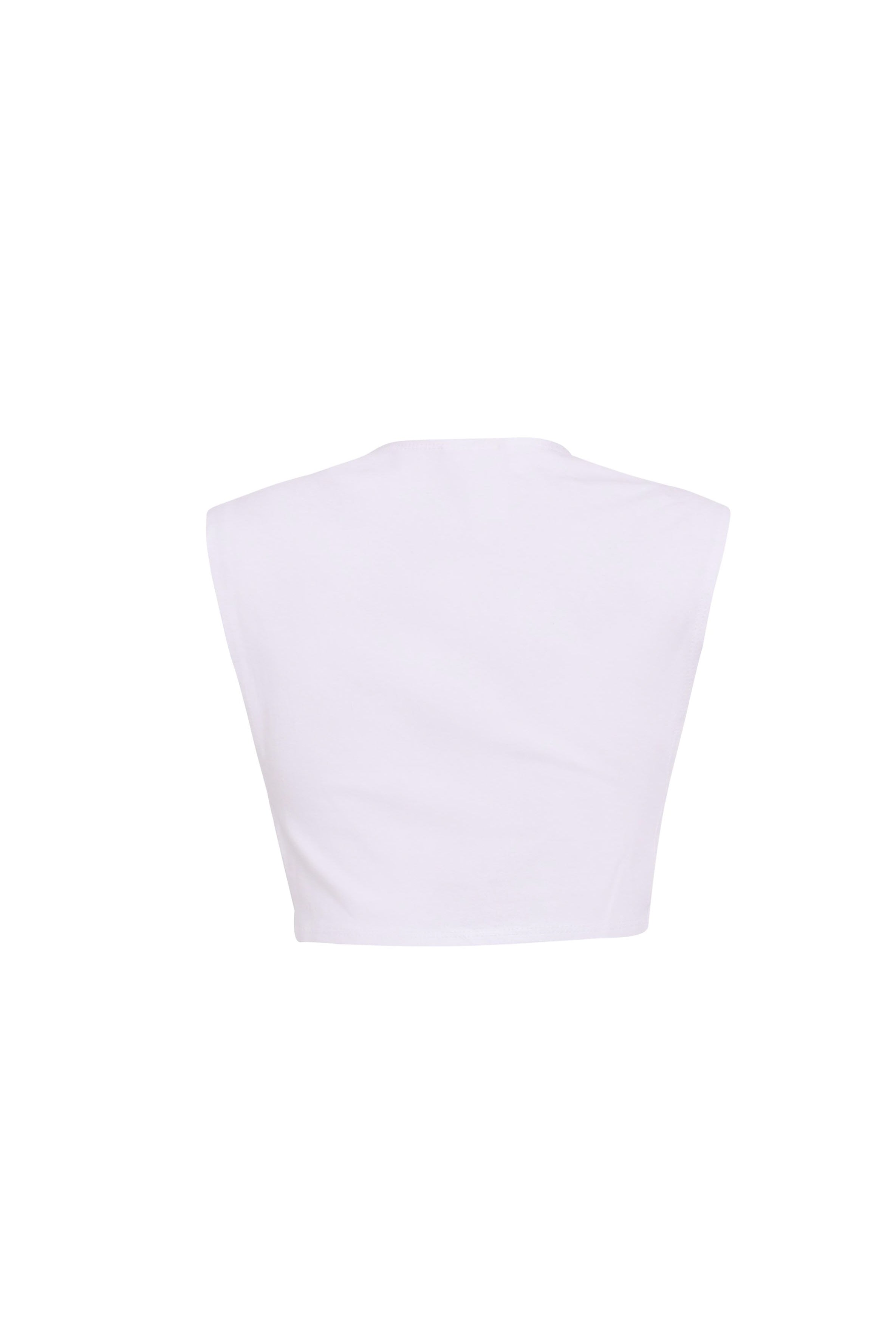 Back view of white sleeveless crop top