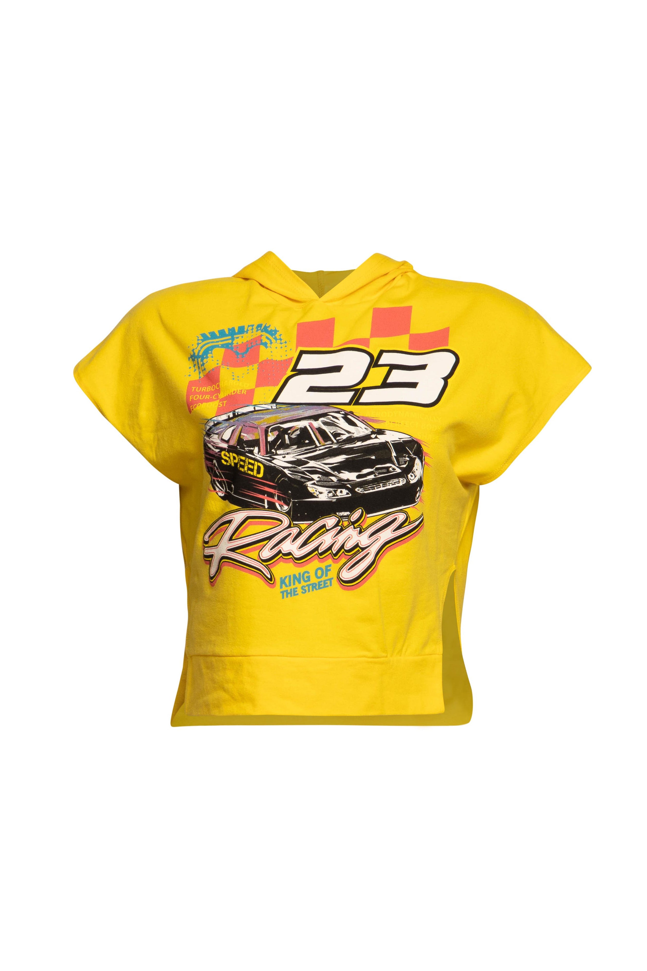 White Bogomore King of Speed Tee front view showcasing car number 23