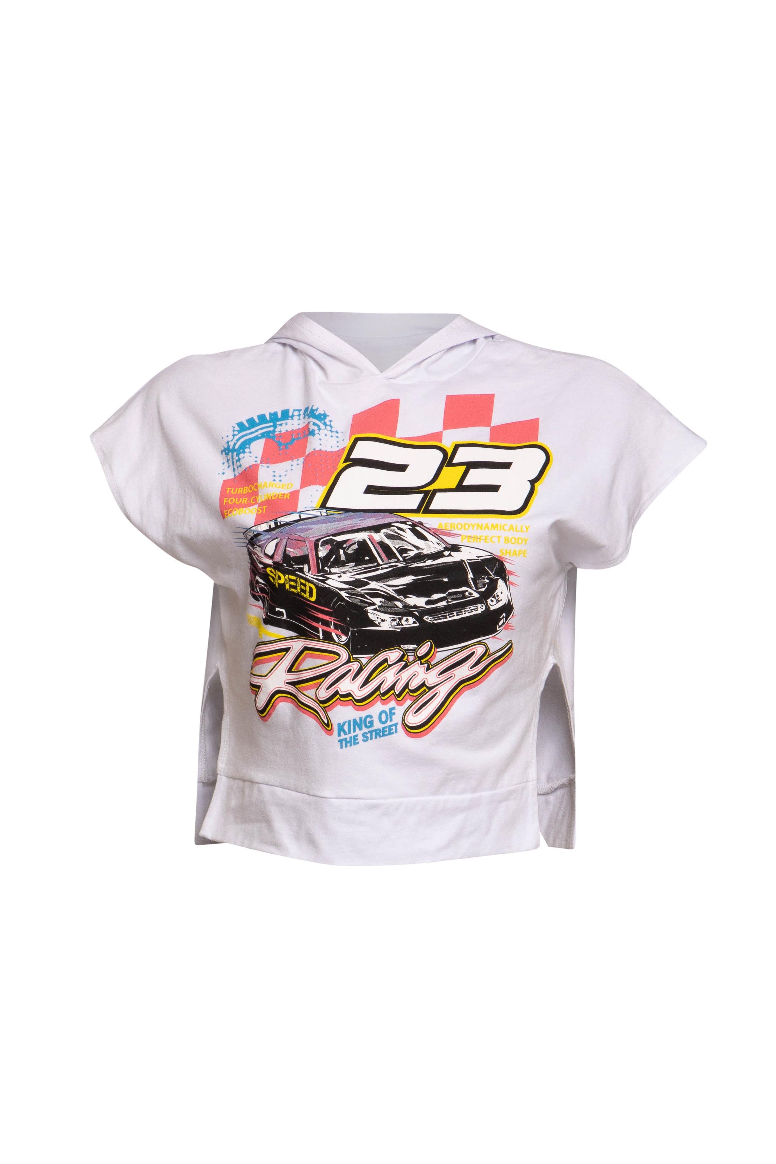 White Bogomore King of Speed Tee front view showcasing car number 23