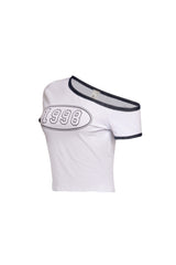 White Bogomore Retro 1998 Tee with black trim - right side view.