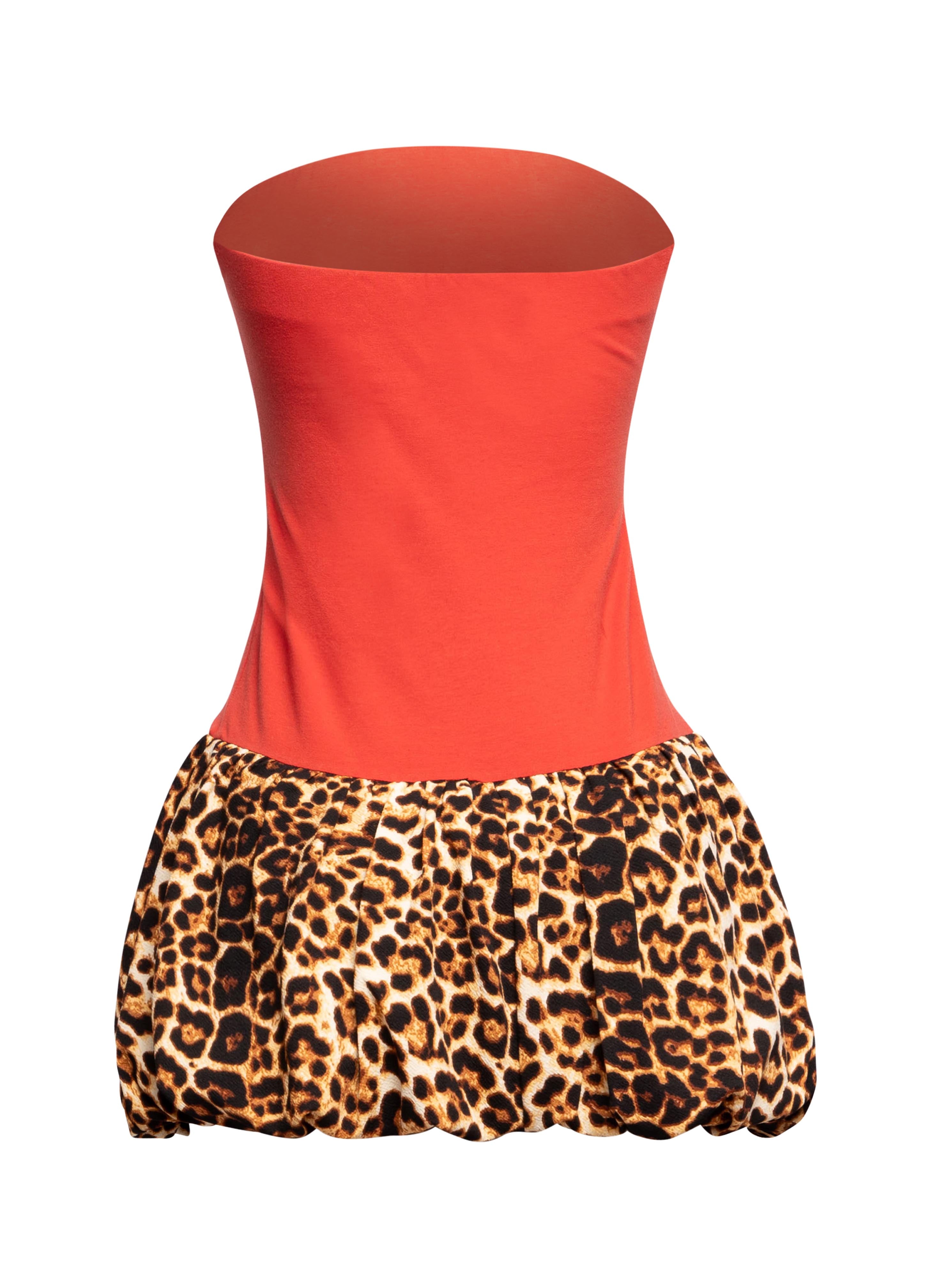 Back view of Bogomore’s Leopard Star Flare Dress showcasing the seamless transition from solid color to leopard print.