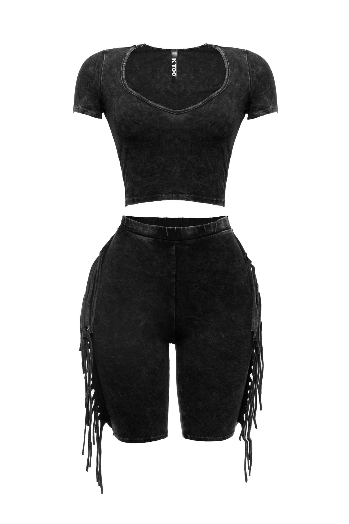 Mineral washed fringe biker set