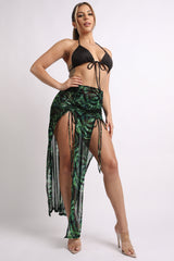 Printed mesh skirt cover up set with double slit