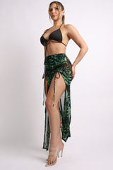 Printed mesh skirt cover up set with double slit