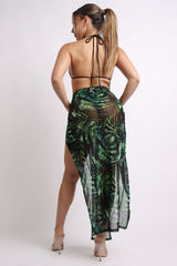 Printed mesh skirt cover up set with double slit