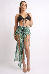 Printed mesh skirt cover up set with double slit