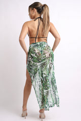 Printed mesh skirt cover up set with double slit