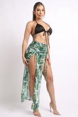 Printed mesh skirt cover up set with double slit