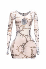 Barbed wire printed mesh dress