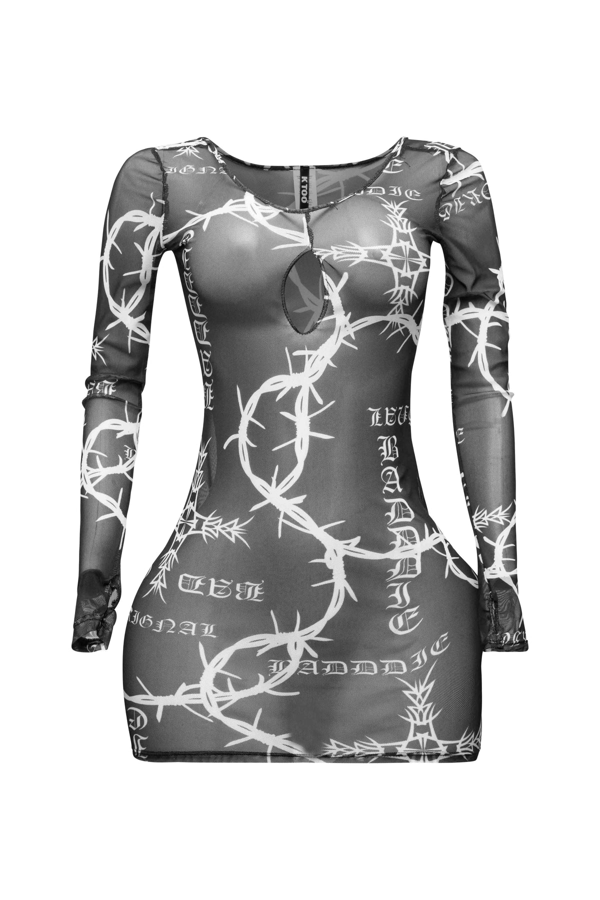 Barbed wire printed mesh dress