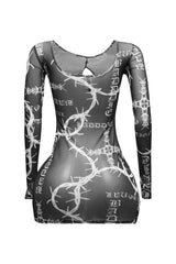 Barbed wire printed mesh dress