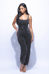 Washed jumpsuit with adjustable ankle