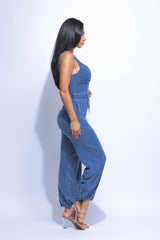 Washed jumpsuit with adjustable ankle