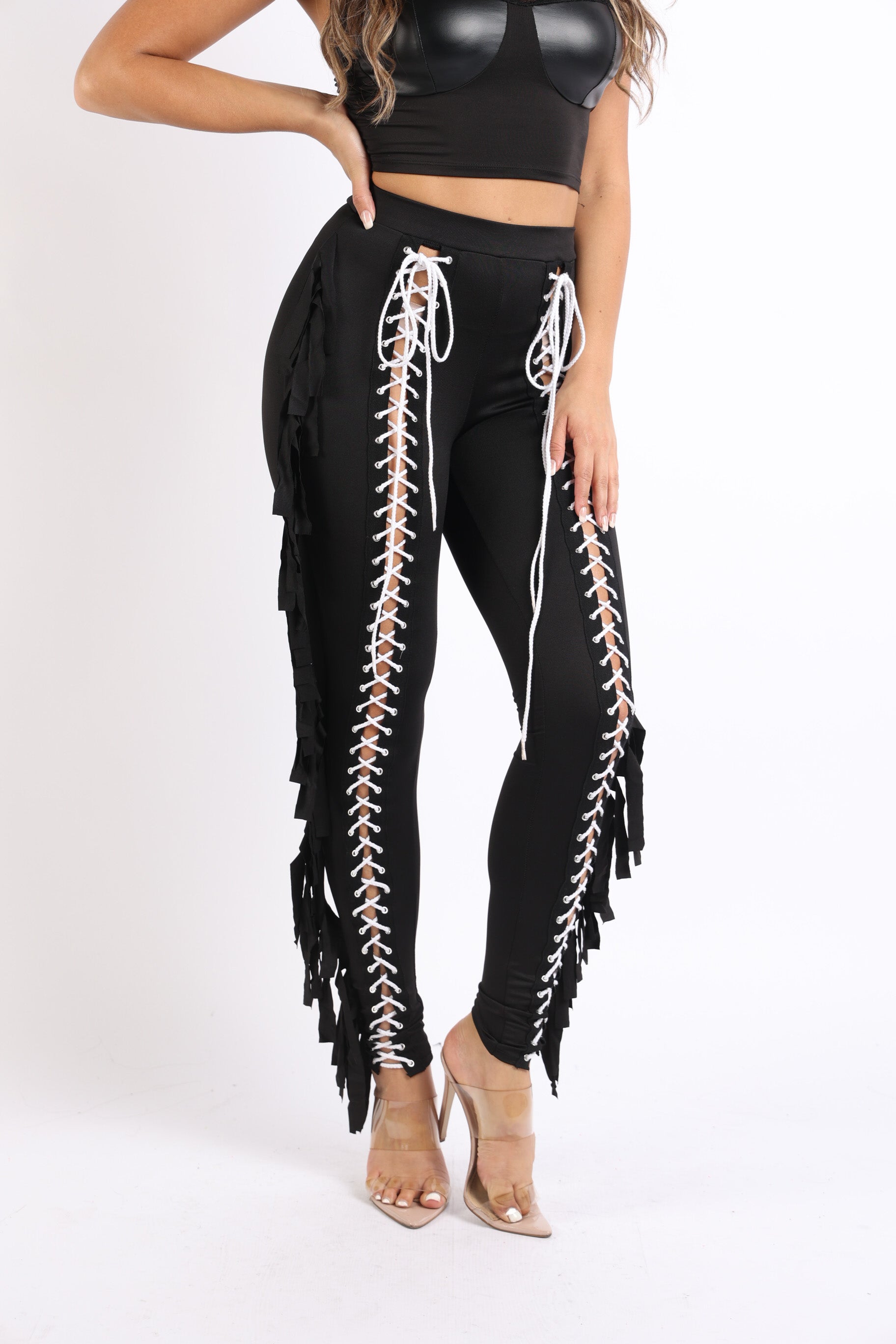 Lace up and fringe pants