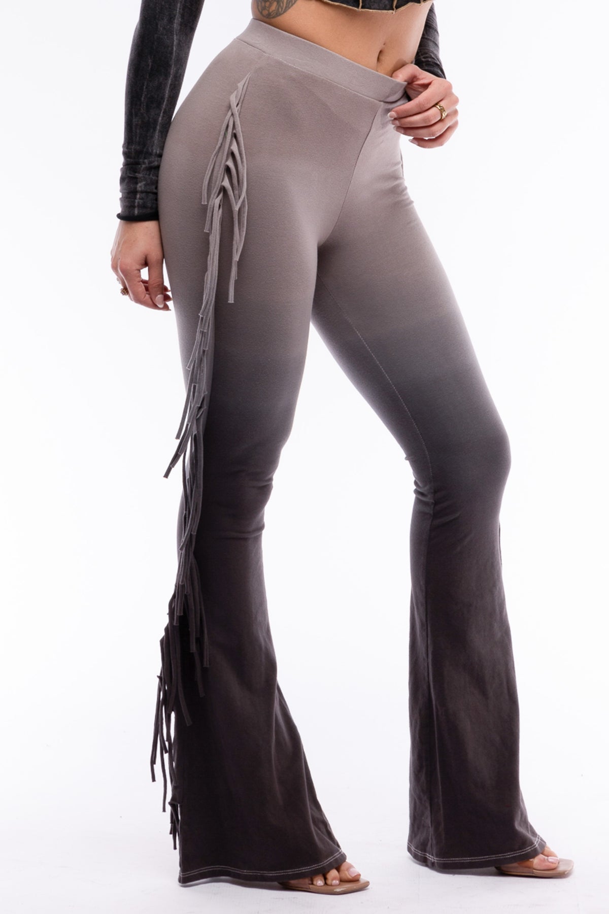 Dip wash fringe flared pants