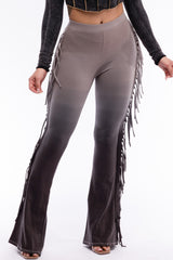 Dip wash fringe flared pants