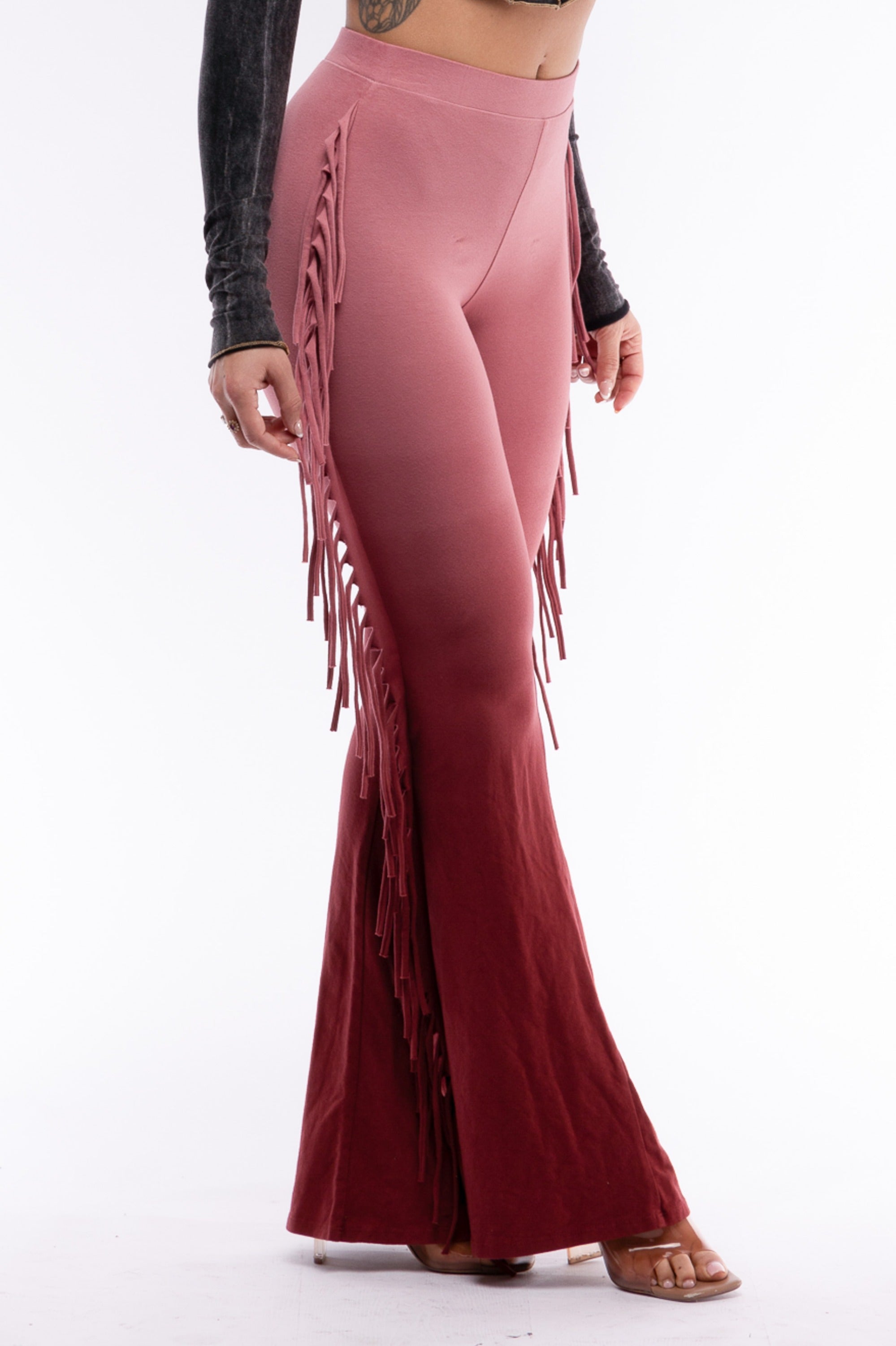 Dip wash fringe flared pants