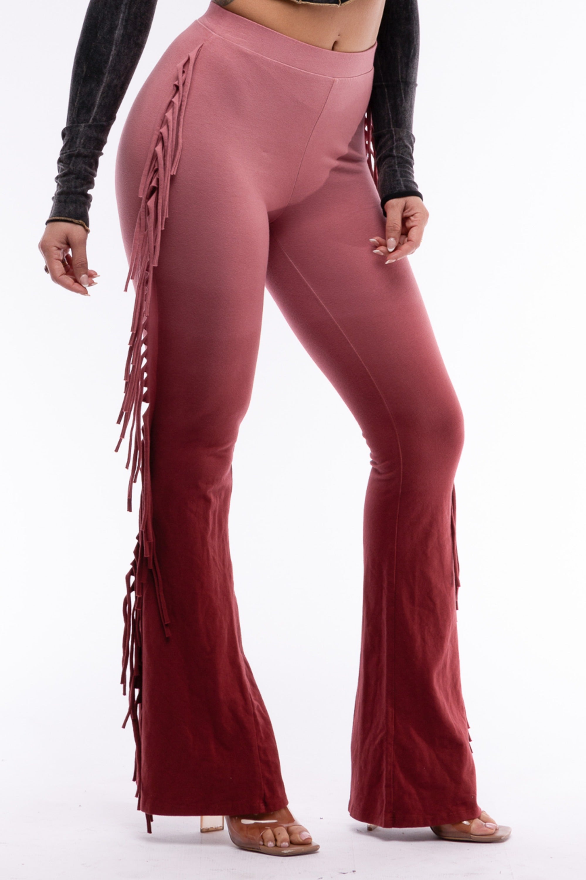 Dip wash fringe flared pants