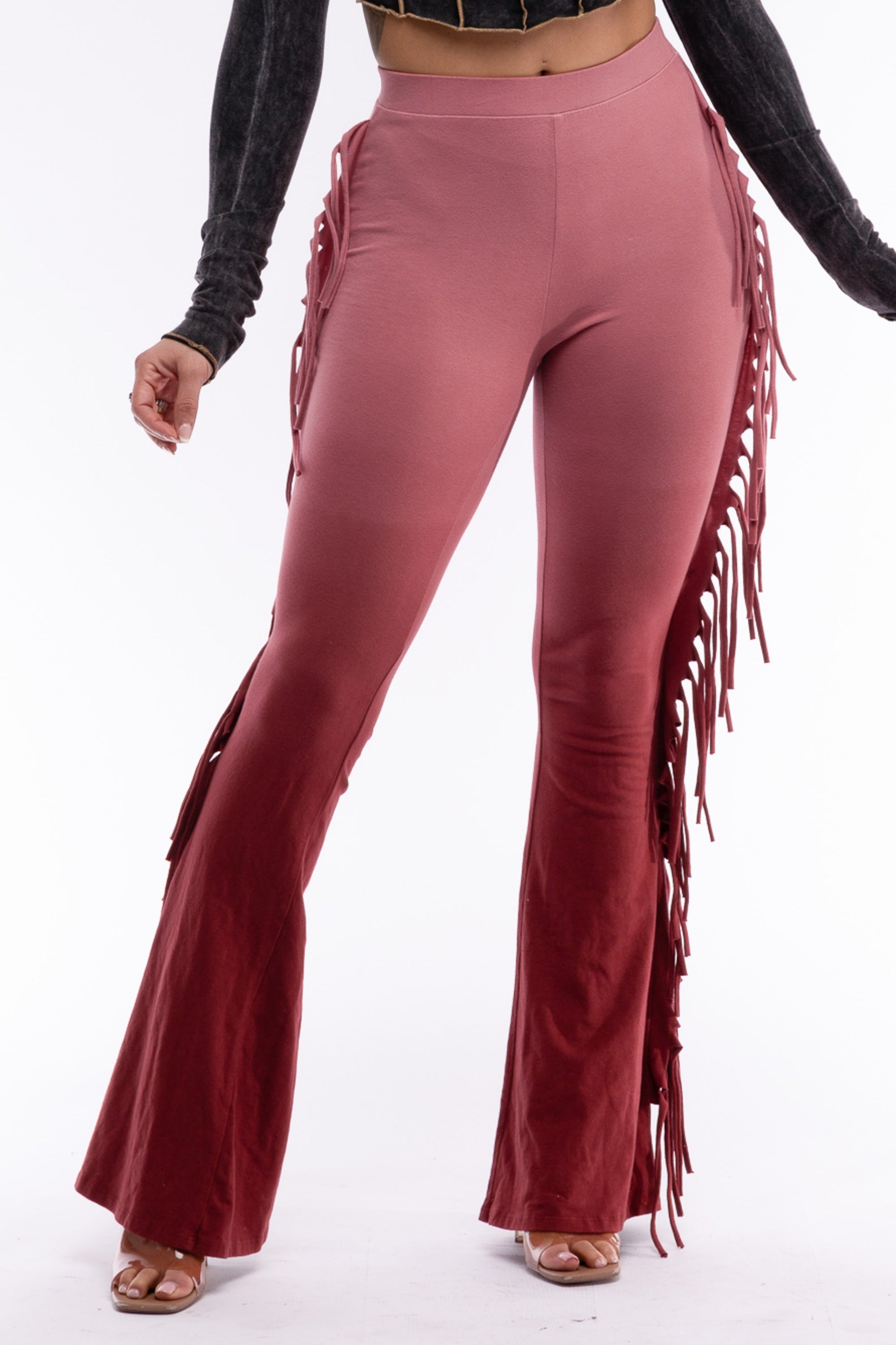 Dip wash fringe flared pants