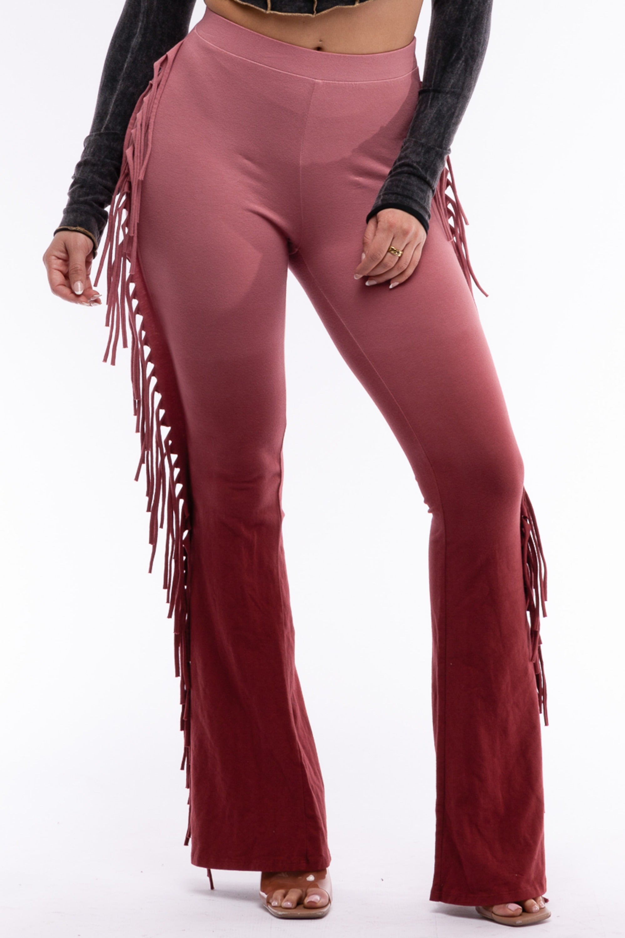 Dip wash fringe flared pants