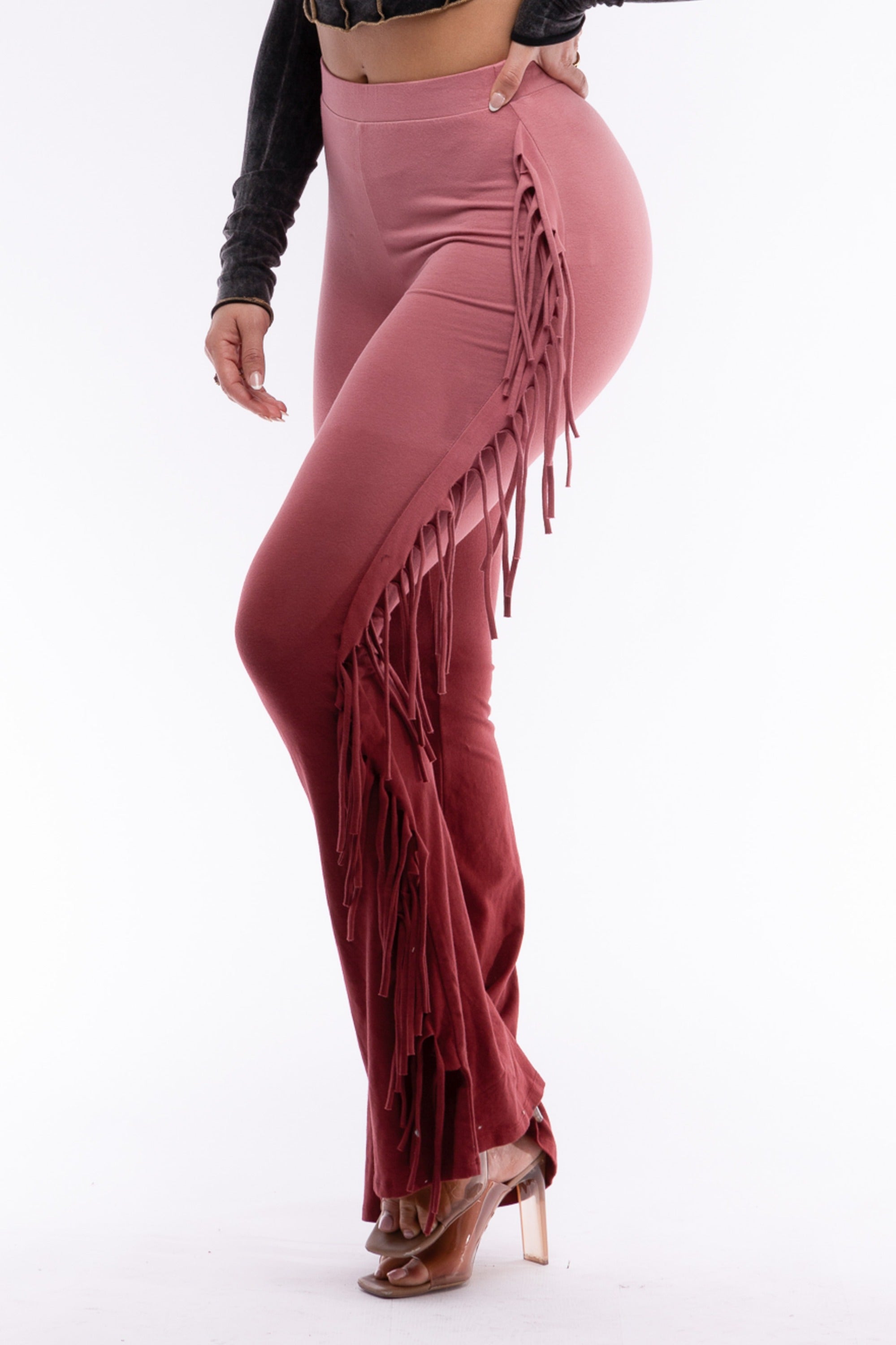 Dip wash fringe flared pants