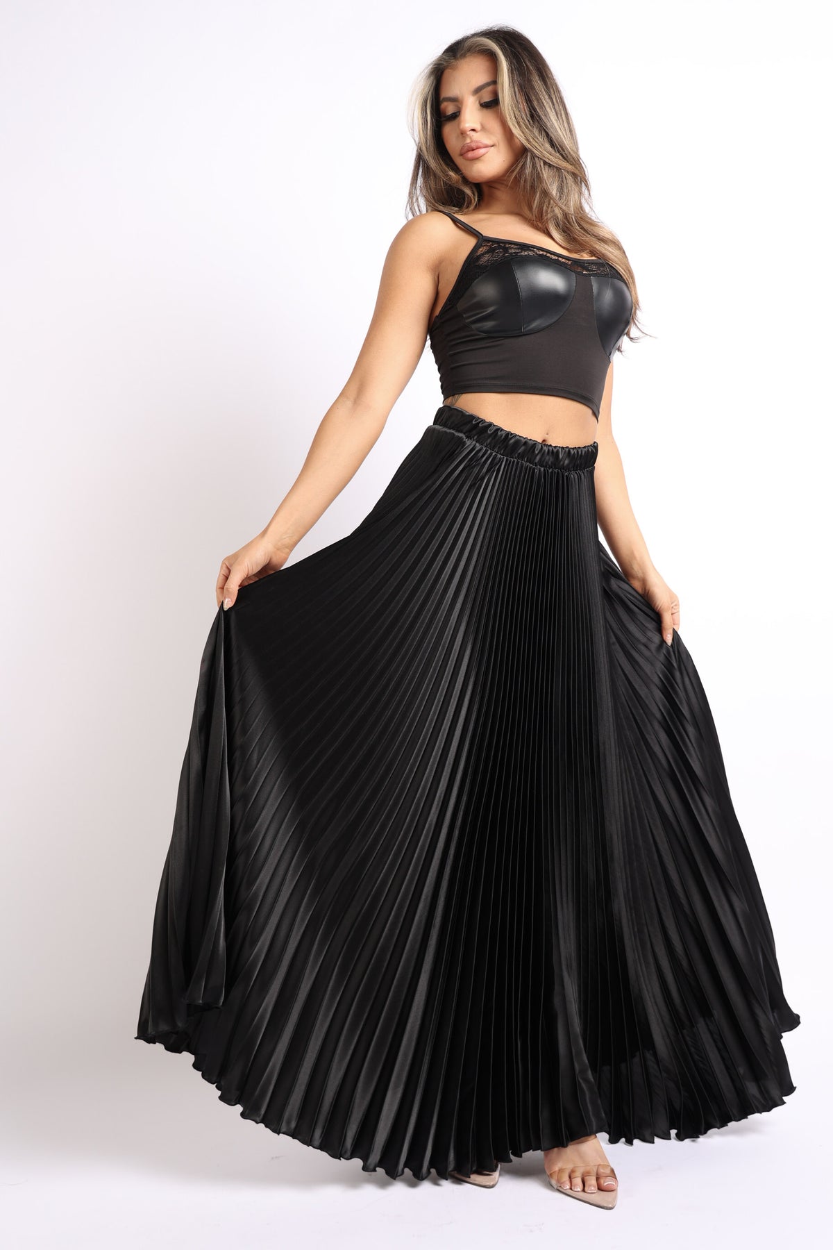 Pleated Satin Maxi Skirt - Timeless Elegance for Every Occasion