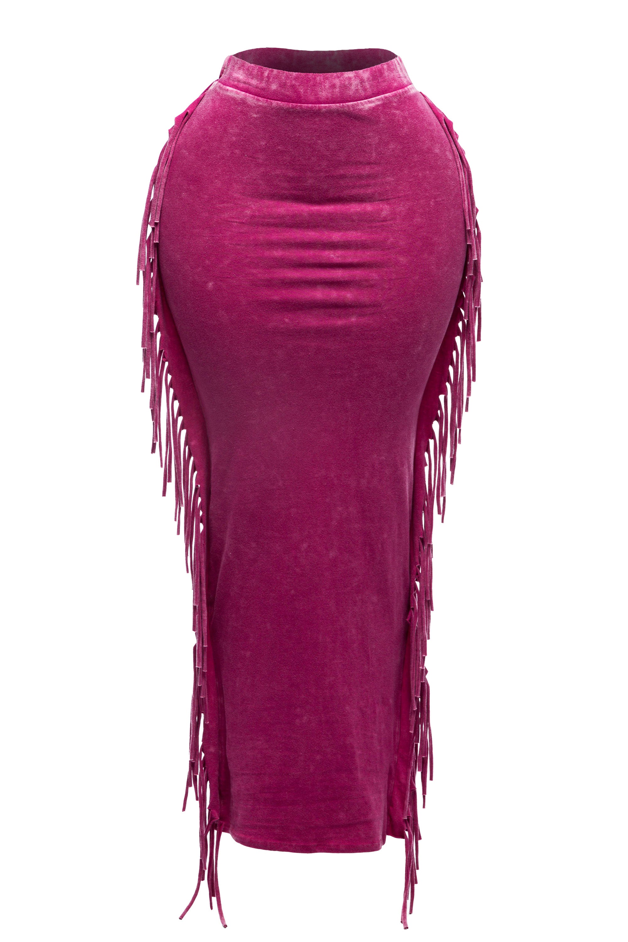 Mineral washed fringed maxi skirt