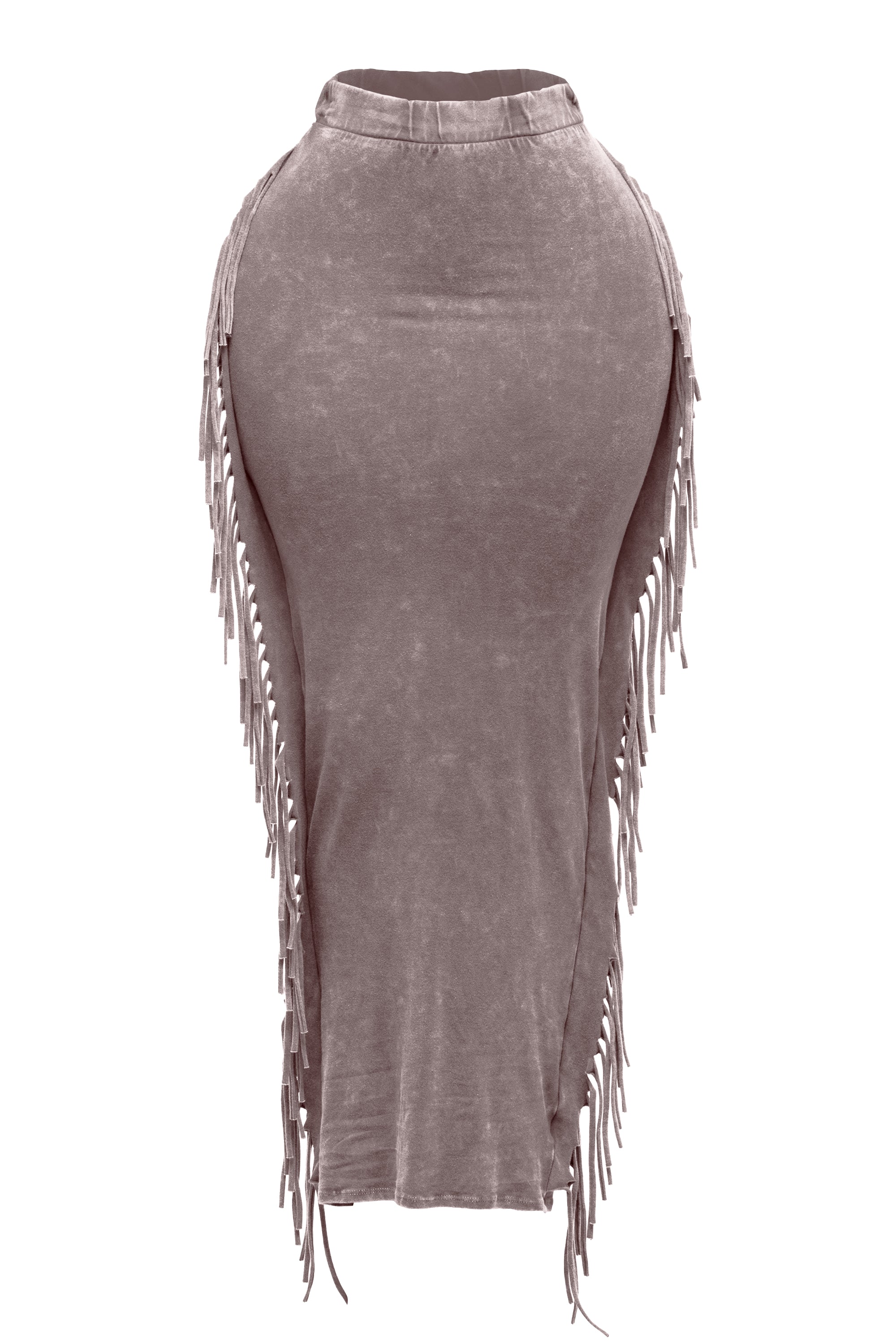 Mineral washed fringed maxi skirt