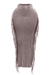 Mineral washed fringed maxi skirt