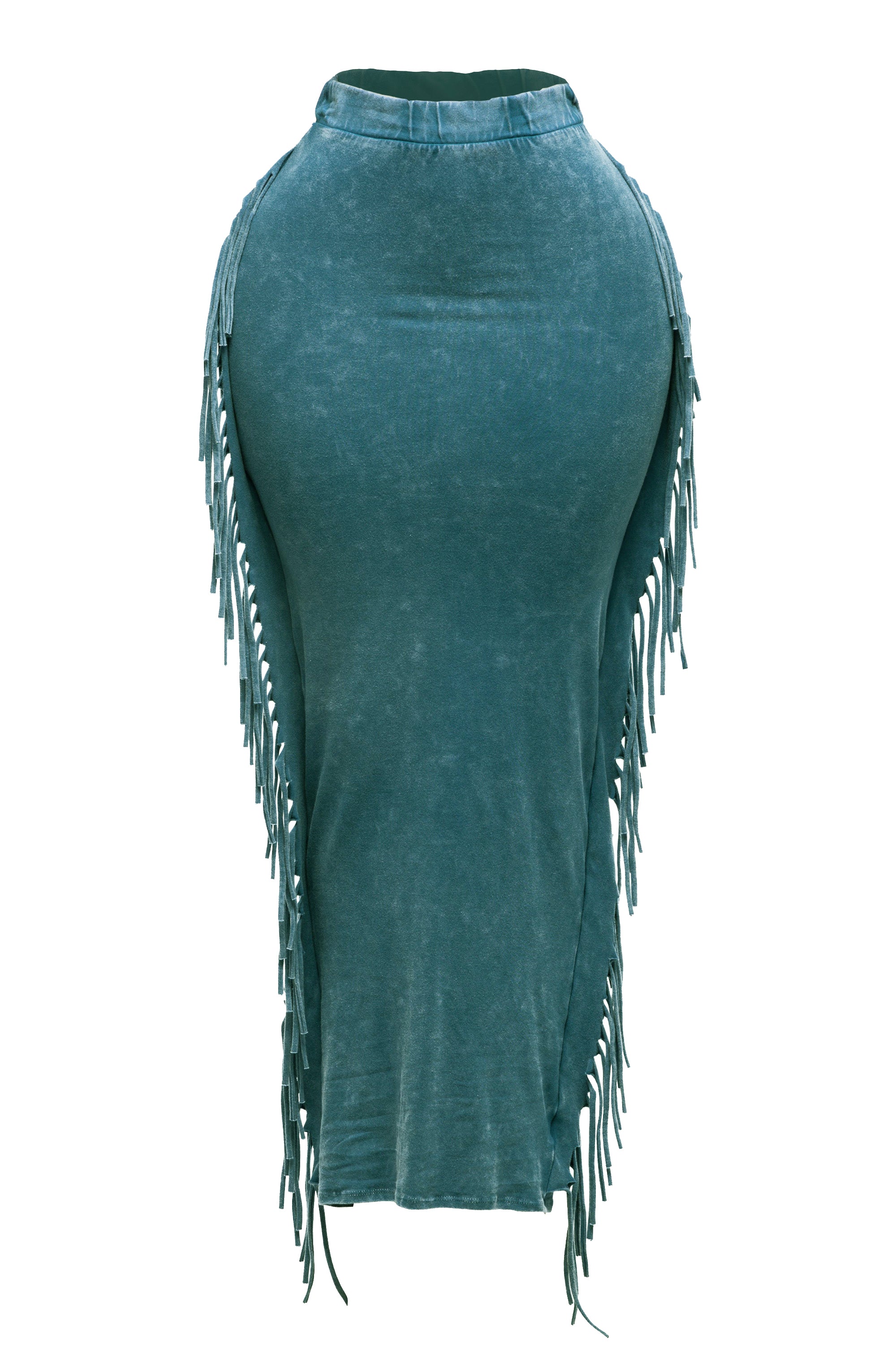 Mineral washed fringed maxi skirt