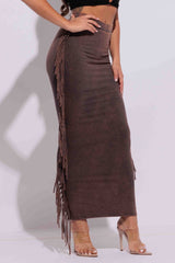 Mineral washed fringed maxi skirt