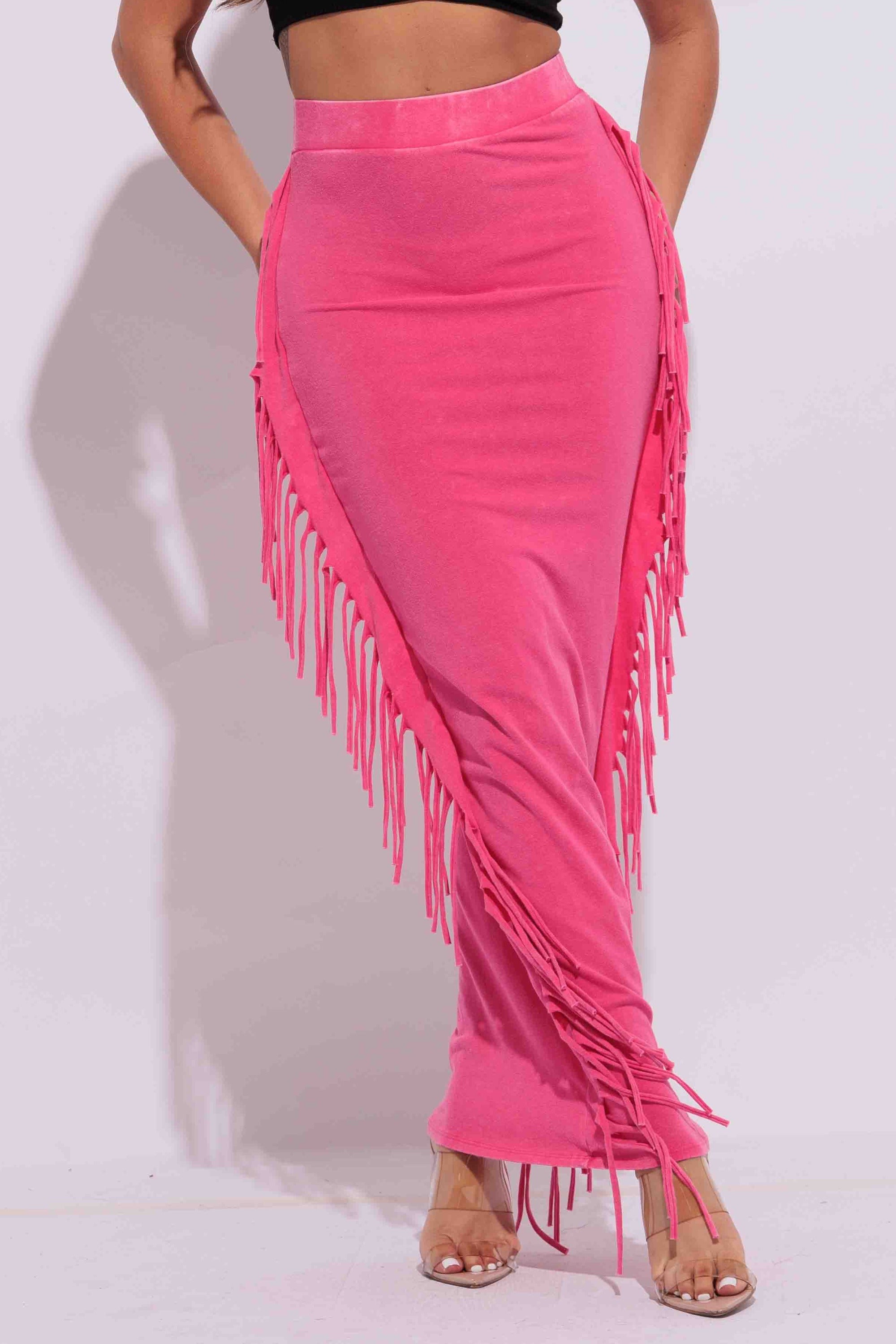 Mineral washed fringed maxi skirt