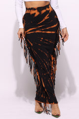 Tie dye fringed maxi skirt