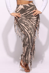 Tie dye fringed maxi skirt