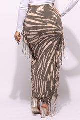 Tie dye fringed maxi skirt